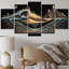  «Abstract Seascape Of Soundwaves In Retro Blue - Art abstrait sur toile, 5 panneaux