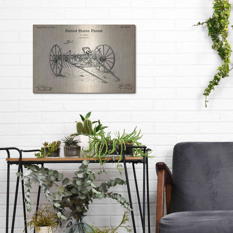 «Horse Drawn Hay Rake Blueprint Brevet Parchment» par Patents, H 12 po x l 16 po