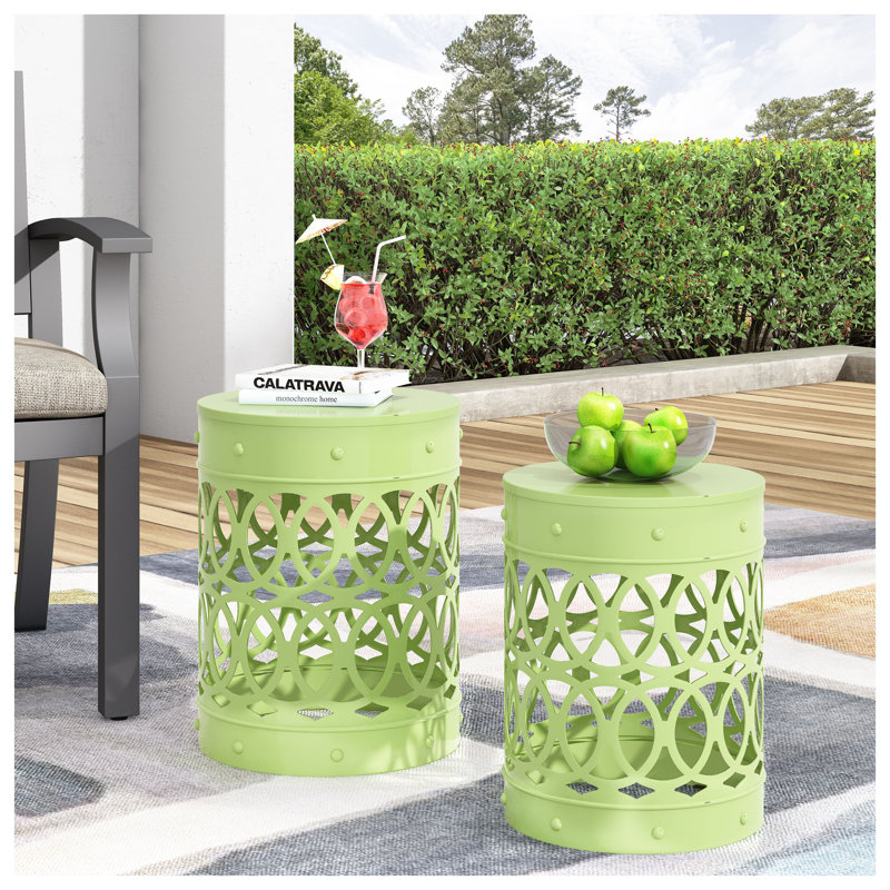Ensemble de 2 tables d'appoint vertes en métal avec base cylindrique, Vert