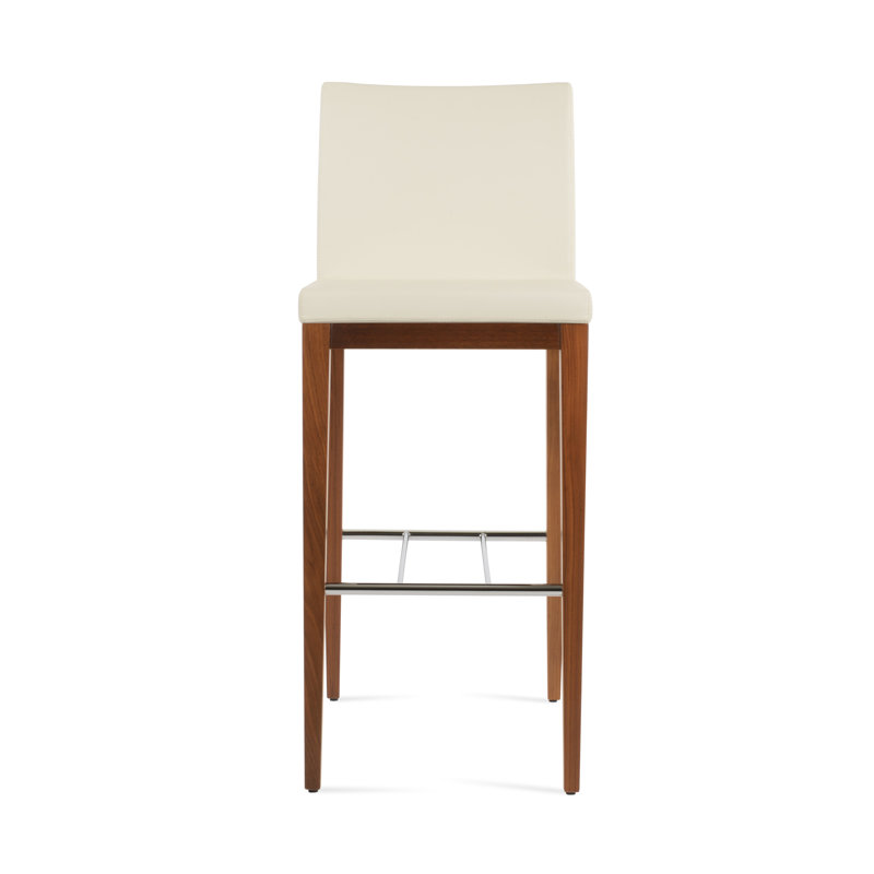 Tabouret de bar Aria, Noyer, Similicuir crème en microfibres de polyester et d
