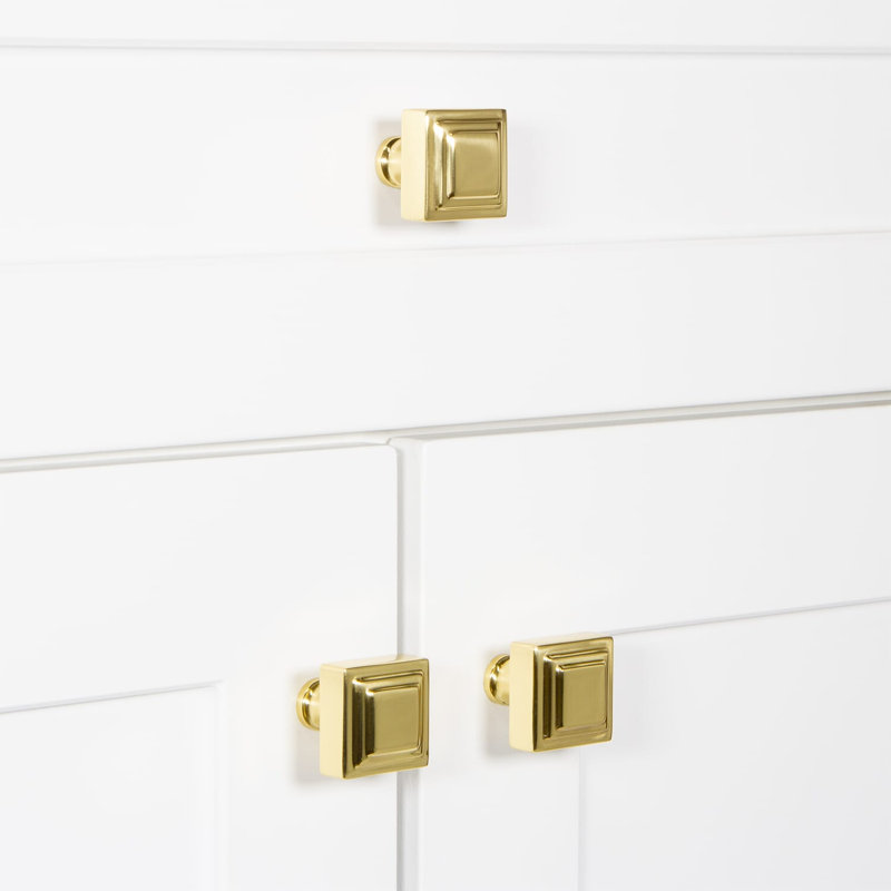 Carré Square Cabinet Knob, Polished Brass