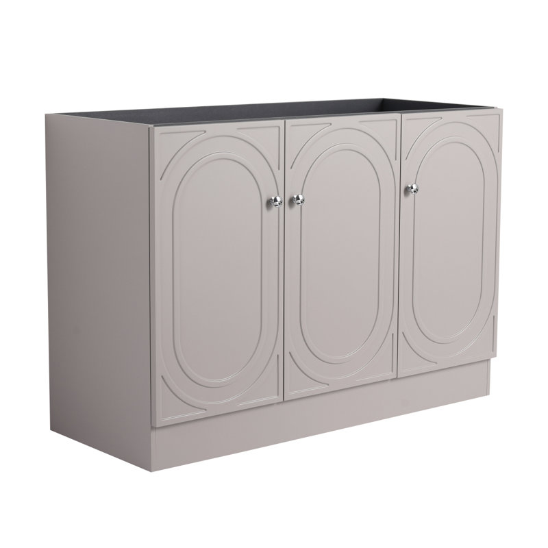 Meuble-lavabo autoportant et 3 portes d'armoire et lavabo, meuble-lavabo de salle de bain, Argent, Kaki