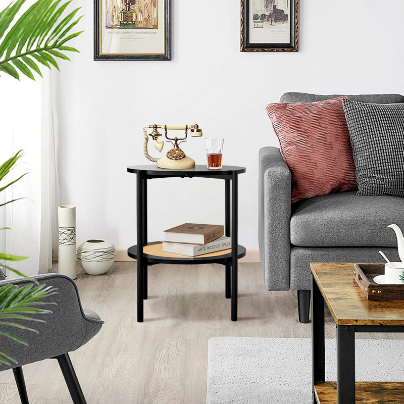 Round End Table Side Table with 2-Tier Storage Shelves(Set of 2)