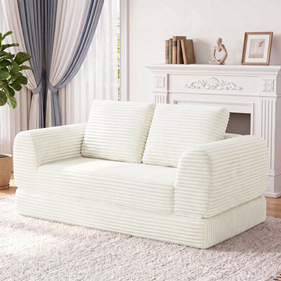 63" Corduroy Convertible Sleeper Sofa Bed, Boneless 2-in-1 Foldable Floor Couch, Upholstered Futon for Living Room, Apartment, Dorm & Small Spaces