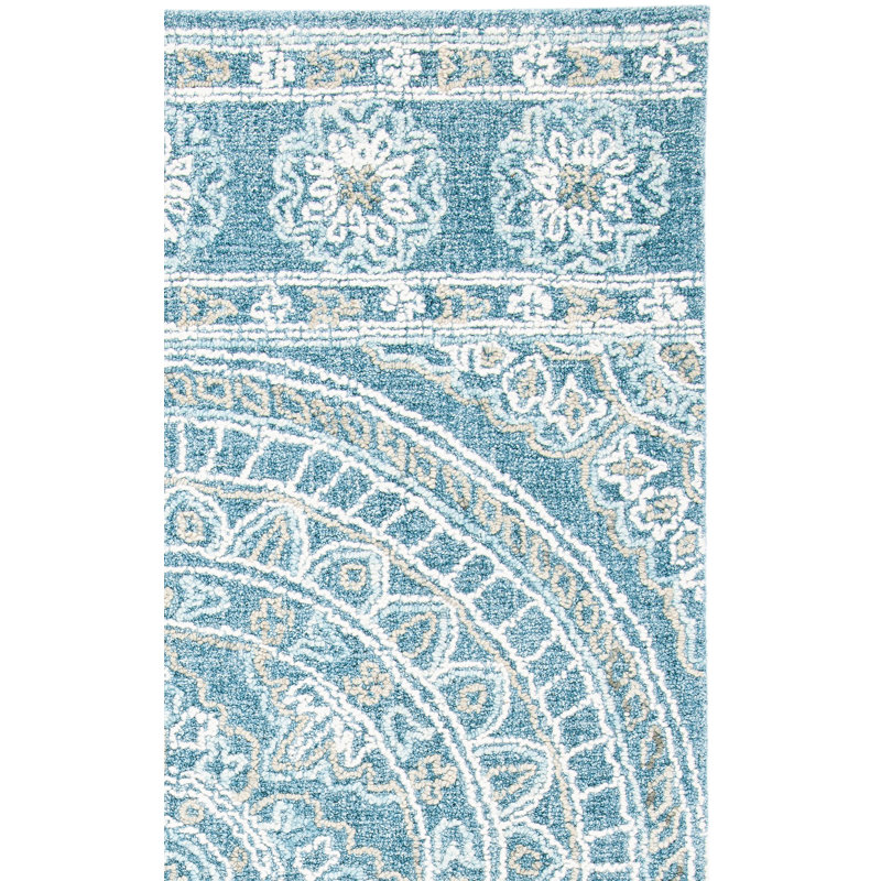 Barberton Hand Tufted Wool/Cotton Oriental Rug in Blue/Ivory, Rectangle 4' x 6'