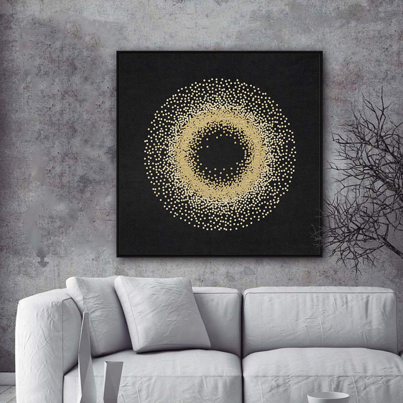 H27, cercle abstrait, reproduction d'art sur toile, reproduction d'art encadrée sur toile, H 16 po x l 16 po x P 1,5 po, Noir