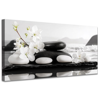 Large Adriao and White Spa Stones with Orchid Flower Still Life Canvas Prints for Bathroom Wall Art Decor Ready to Hang Painting Poster for Bedroom Living Room Spa, 24×48 Inches
