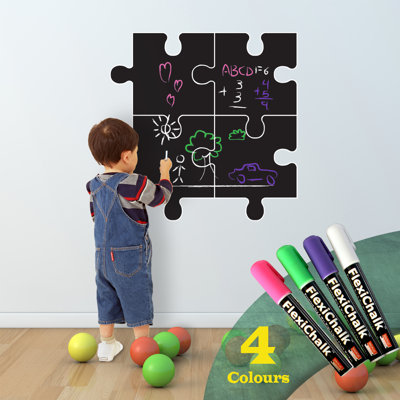Décalcomanie murale tableau noir en puzzle néon
