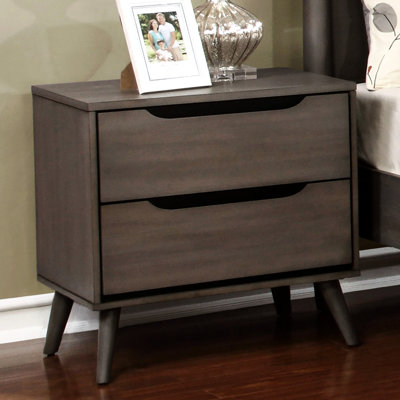 2 Bedroom Nightstand In Gray Mid-Century Modern Solid Wood Form Style With Color And