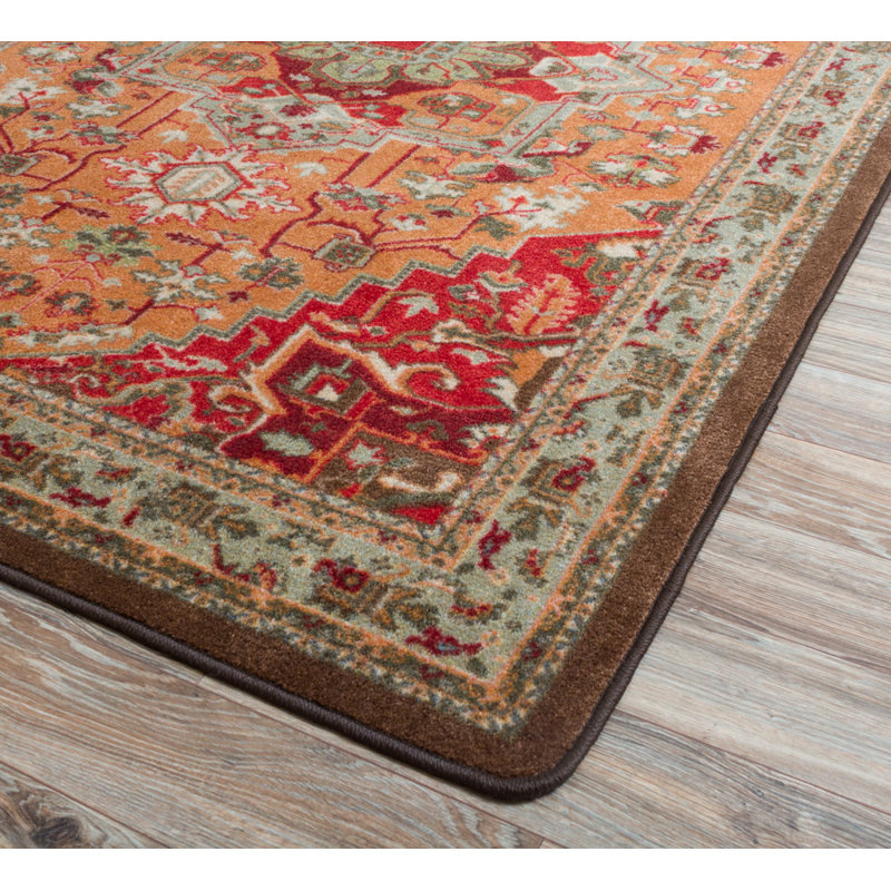 Tapis oriental orange / brun / rouge Prriot, Rectangle 5 pi 4 po x 7 pi 8 po
