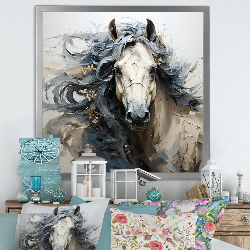 Fantaisie cheval féminin II sur toile, Cadre simple argenté, H 30 po x l 30 po x P 1 po