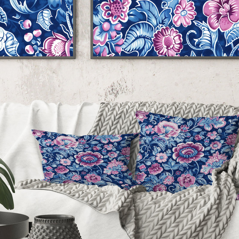 Coussin lombaire traditionnel bleu et rose