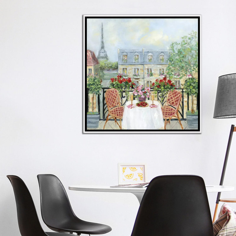 Toast to Paris par Sally Swatland - reproduction d'art, Pas de tapis, H 37 po x l 37 po x P 1,5 po, Toile blanche encadrée