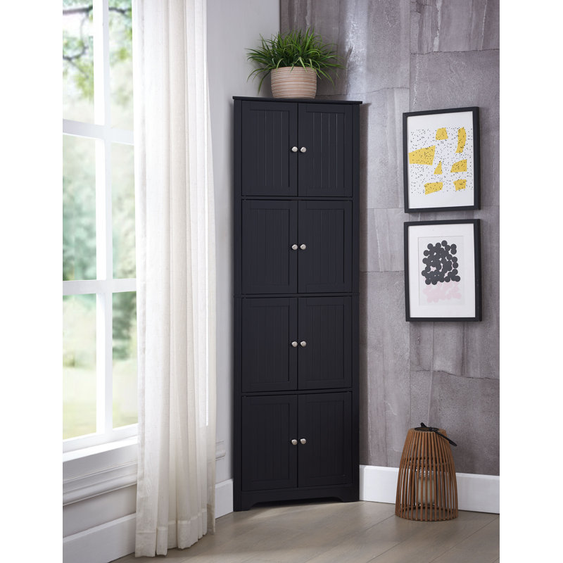 Armoire de rangement de coin à 4 niveaux 68 po avec 8 portes Arunya, Noir
