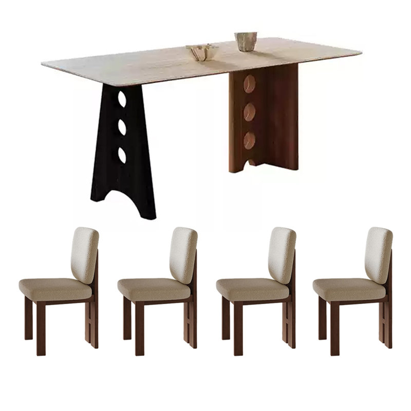 Vintage sintered stone family dining table sets, 29.5"H x 70.9"L x 35.4"W