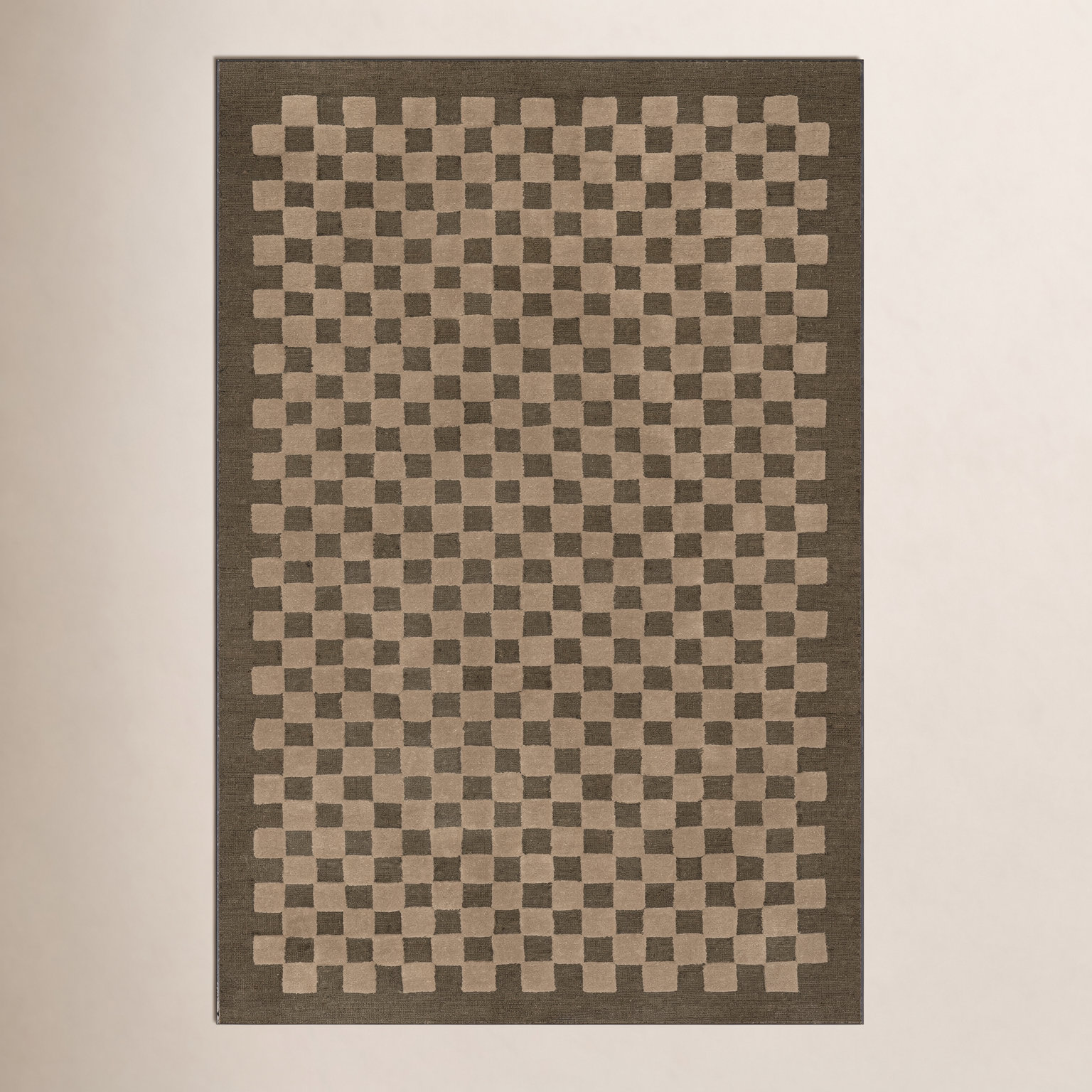 Modern Hand-Tufted Checkered Wool Rug, Rectangle 6' x 9'