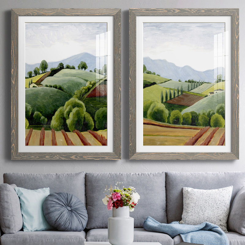 Tuscan Valley S croquis I encadré mat - prêt à accrocher, H 20 po x l 34 po x P 1,5 po, Cadre gris