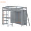 Lit mezzanine double gris avec garde-robe, bureau et tablettes