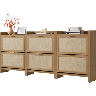 33'' Bohemian Rattan Large Capacity Shoe Storage Cabinet, 5-Tier Shelves