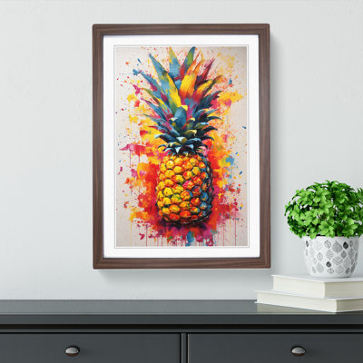 Pineapple Action Painting No.2 - Single Picture Frame Print on Wood
