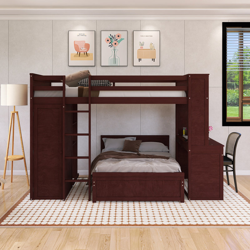 Harriet Bee Wood Frame Twin Size Loft Bed With Stand-Alone Bed,Desk And ...