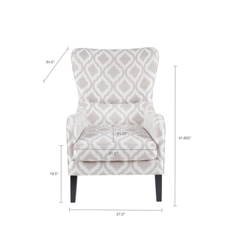 Fauteuil à oreilles avec dossier et accoudoirs ronds, pieds en bois massif, coussin de siège amovible, dossier haut en mousse délicate, confort