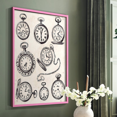 Pocket Watch Sketches I Framed Print - Solid Wood