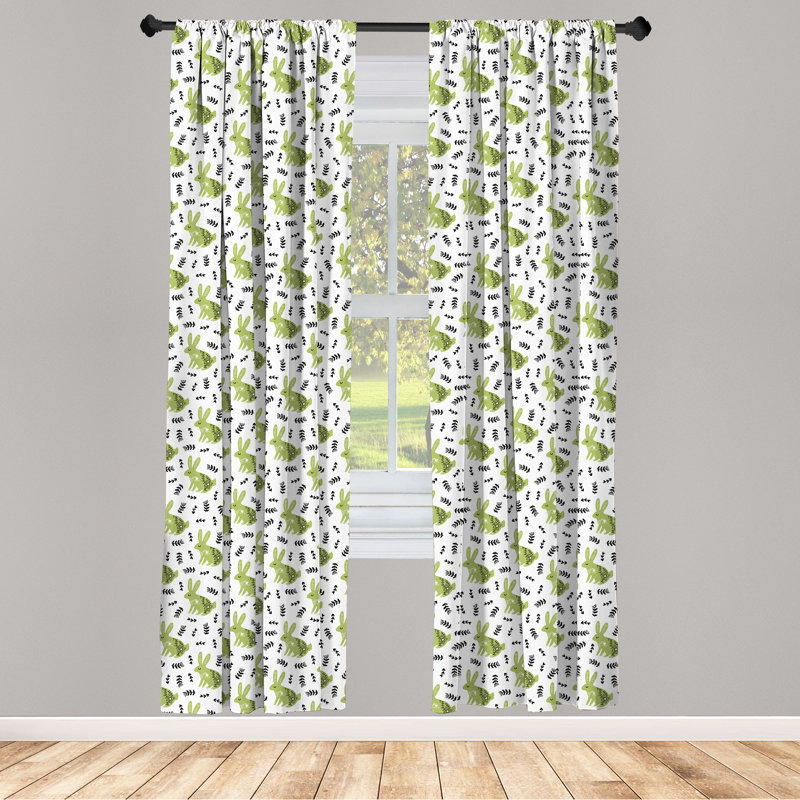 Rabbit Floral Semi-Sheer Rod Pocket Curtain Panels, 28" x 63"