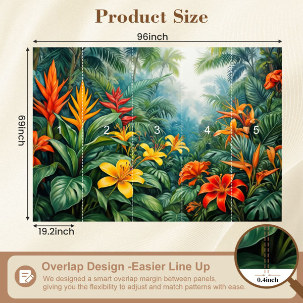 Red Barrel Studio Peel and Stick Wallpaper Tropical Jungle Flowers ...