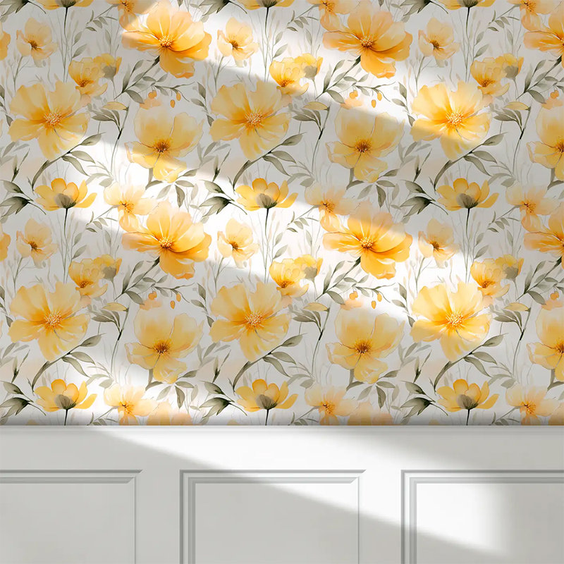 Rouleau de papier peint floral jaune