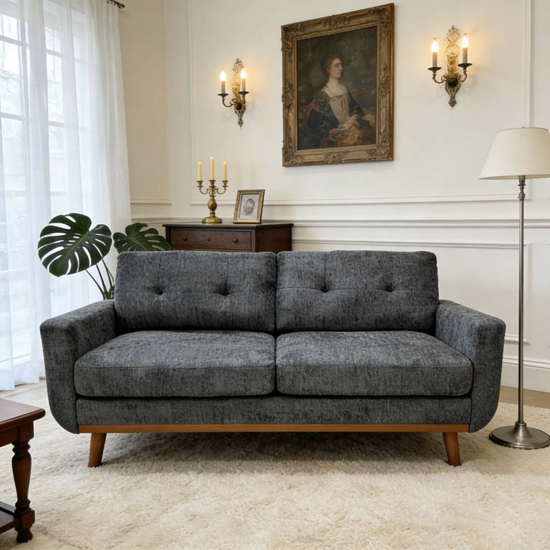 Canapé capitonné 67,7 po de largeur Mid-Century, Bleu gris