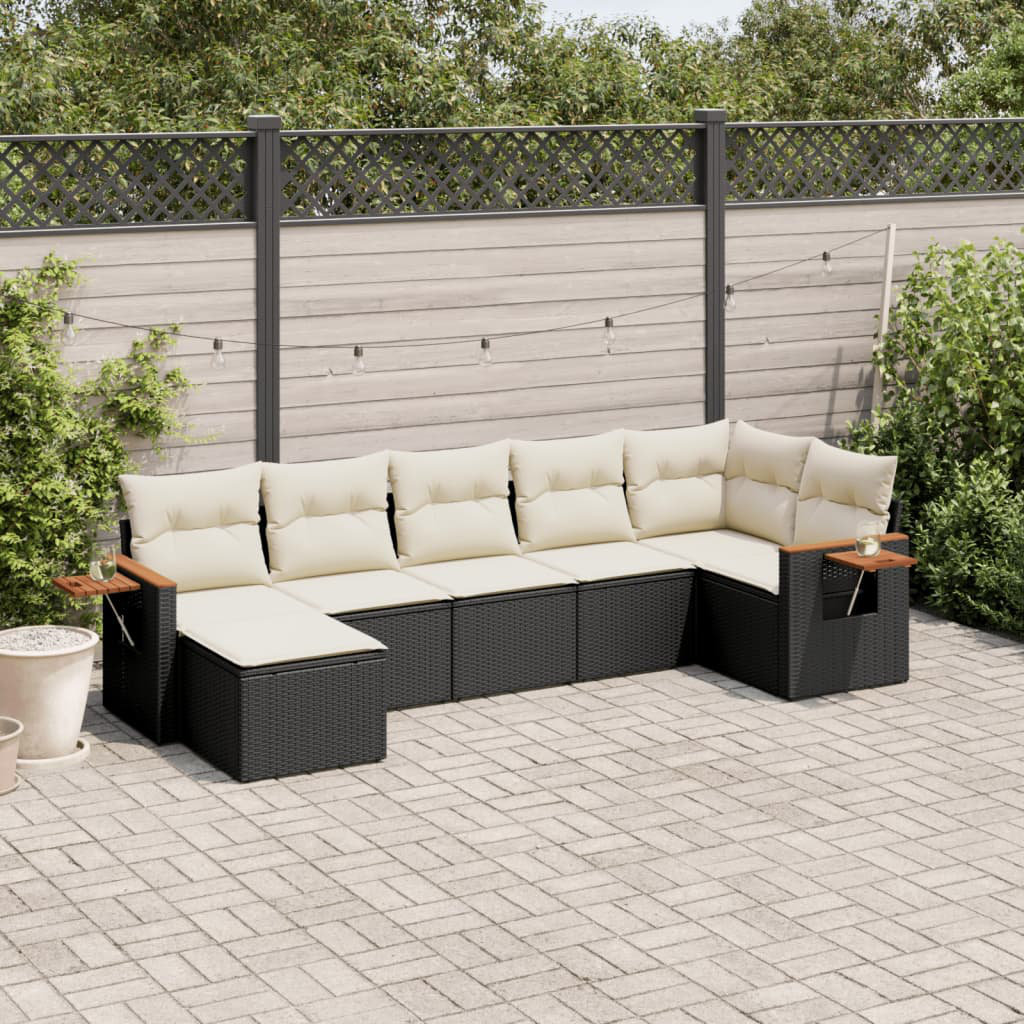 Vidaxl 7-Tlg. Garten-Sofagarnitur Mit Kissen Schwarz Polyrattan