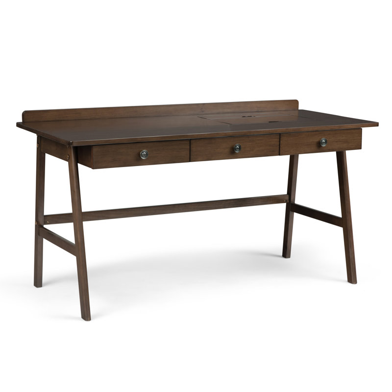 Rylie 60"W Solid Wood Transitional Writing Desk with 3 Drawers, Lift-Top Compartments, USB and Power Outlets