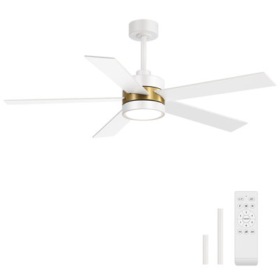 Beil 52/65 inch Large Modern Ceiling Fan with Light Kit and Remote Control, 3 LED Colors, 6 Speed Noiseless DC Motor, 5 Plywood Blades, for Indoor/Covered Outdoor Use