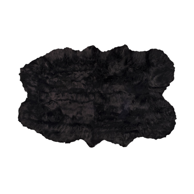Laperle Black Faux Sheepskin Fur Area Rug, 4' x 6'