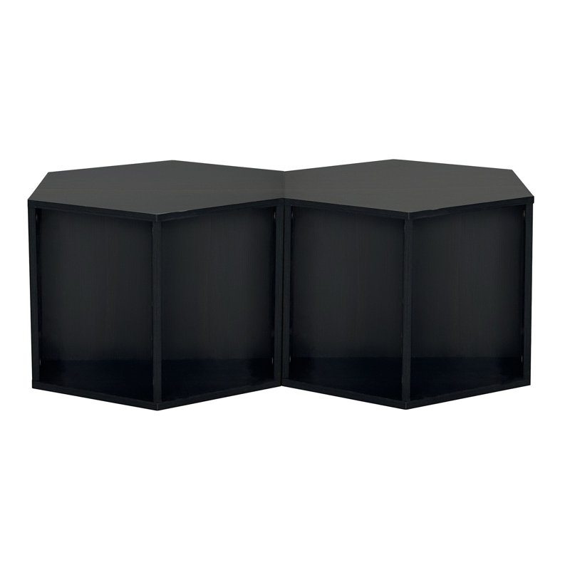 Lakeyia 47.24'' Hexagonal Coffee Table Side Table Nightstand Burmese Sumac 2PCS, Black Brown