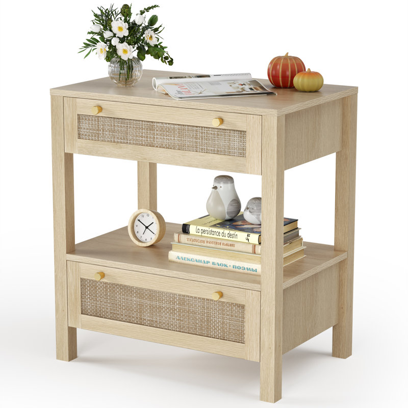 Fernwood Rattan Nightstand with Double Drawer