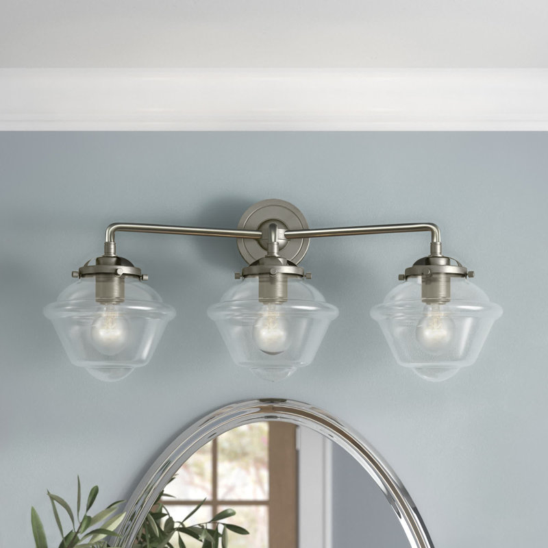 Éclairage pour salle de bain 3 lumières Baptiste, Incandescent, Transparent, Nickel satiné brossé