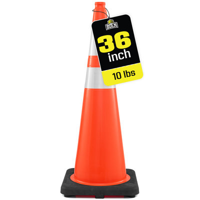 Boen 36 in, Orange Traffic Cones, MUTCD Compliant Traffic Cones with 2 Reflective Collars & 10 lb. Base for Road Work, Parking & Traffic Control