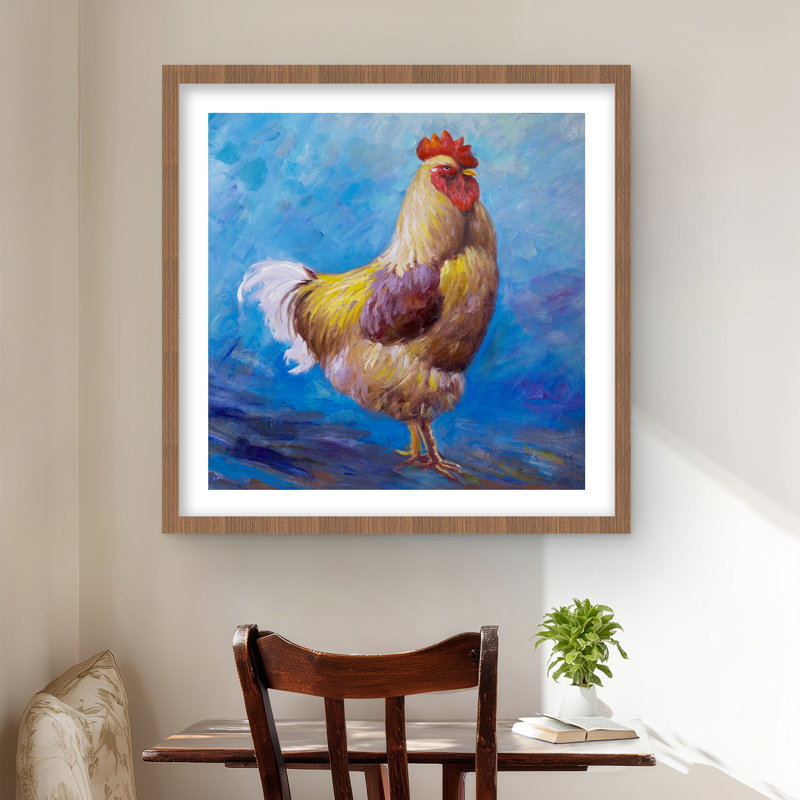 Magnifique impression de coq - maison de campagne encadrée brune