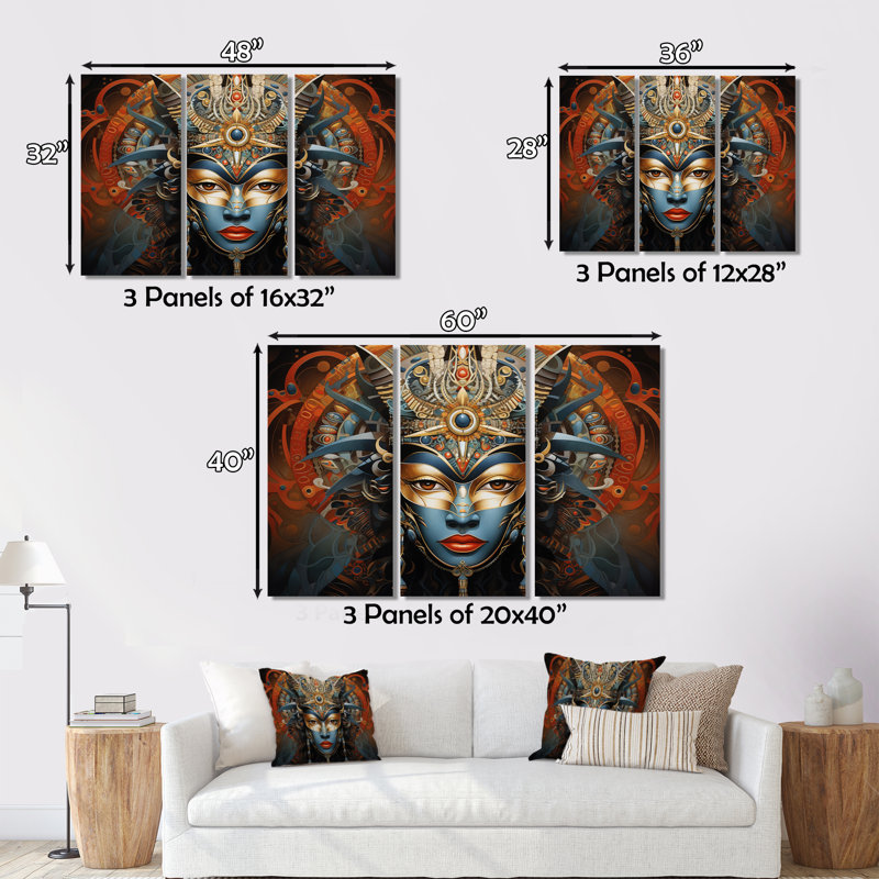 African Art Masked Splendour - African Wall Decor Set, H 28 po x l 36 po x P 1 po