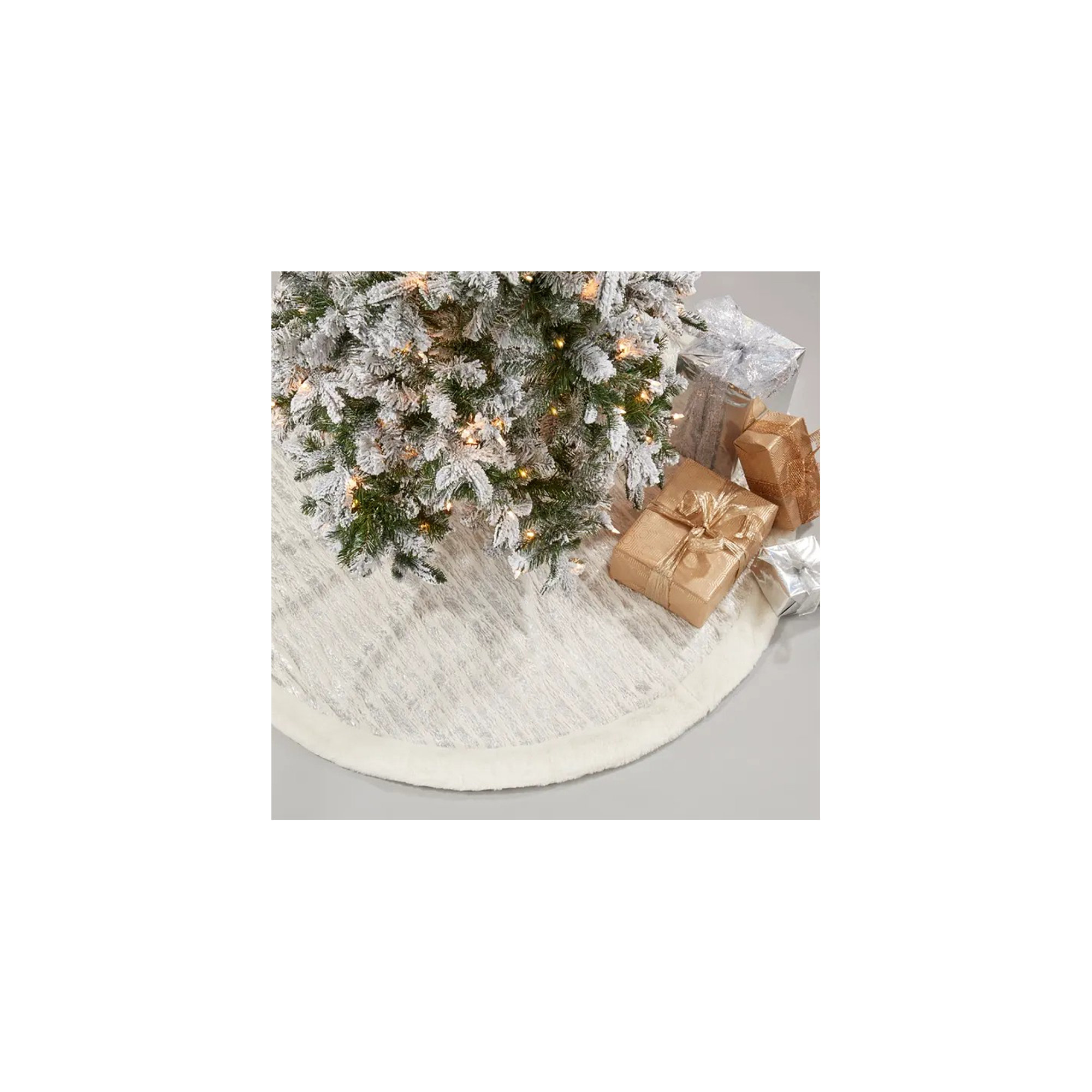 Faux Fur Tree Skirt, 72" H x 72" W, Silver