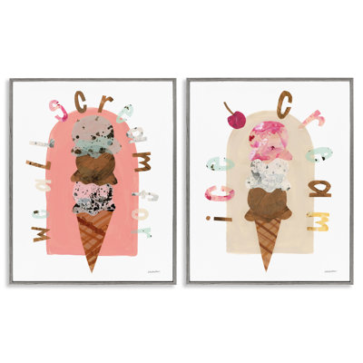 «Stupell Industries Bright Pastels Ice Cream», ensemble de 2 giclées par Haley Knighten