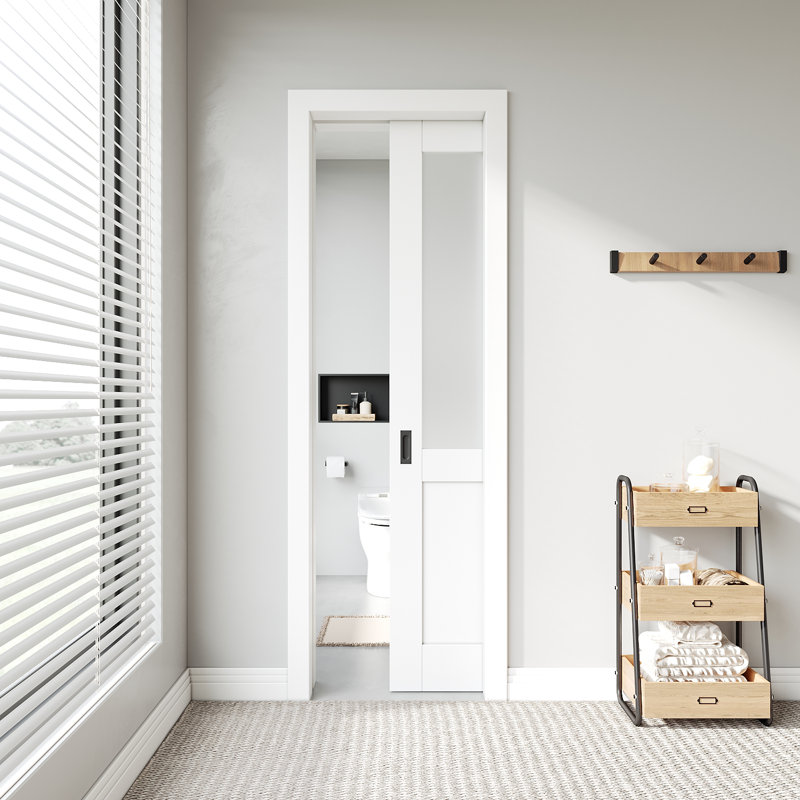 Glass Frosted Manufactured Wood Prefinished Sliding Door with Hardware Kit and Door Frame, 24" x 80"