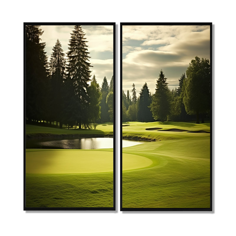 Golf Fairway Serenity - art mural moderne, 40" H x 40" W, Black, Impression encadrée flottante