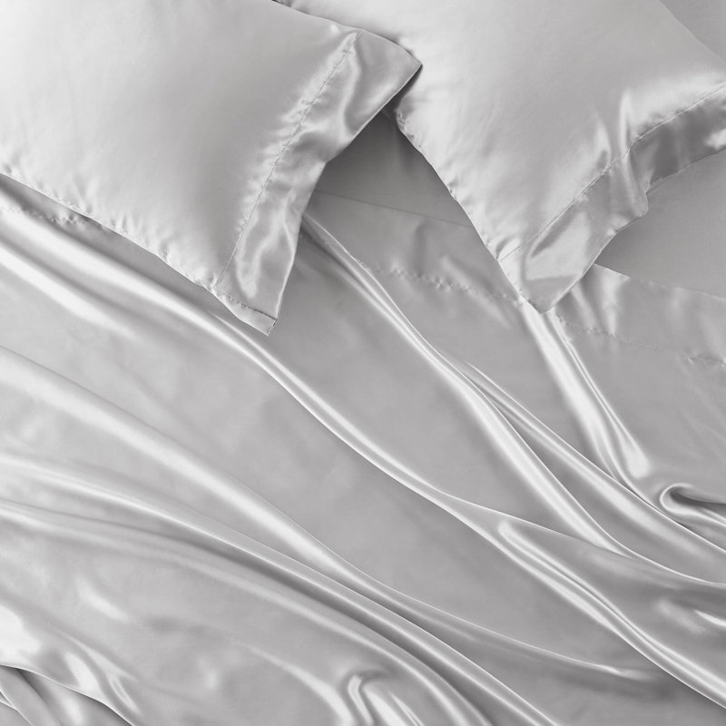 King Gray Satin Polyester Sheet Set with Pillowcases