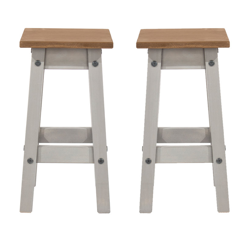 Louroukina Solid Wood Counter Stool, Brown/Gray