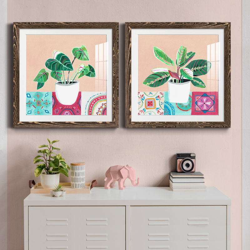 «Growing Happy I», ensemble de 2 peintures, H 31,5 po x l 63 po x P 1,5 po, Papier, cadre noyer