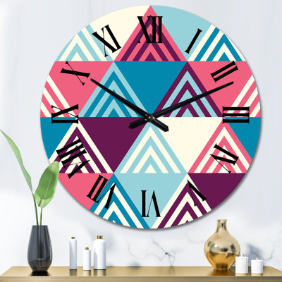 Light Blue And Dark Blue Pink Triangulars - Patterned wall clock