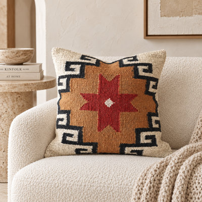 Housse de coussin décorative en laine et jute tissée à la main, inspirée du kilim blanc abstrait